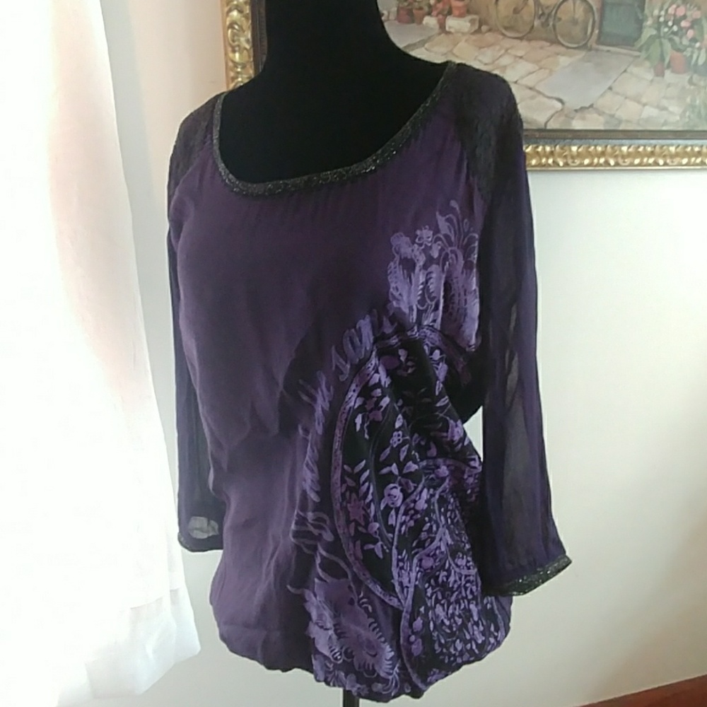 Desigual semi sheer bubble hem blouse